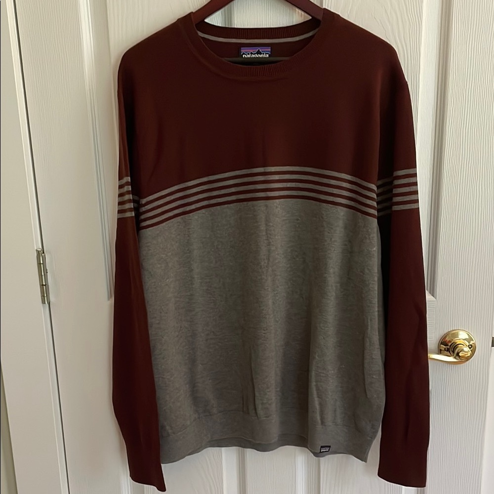 Patagonia Crewneck Sweater in Maroon and Gray